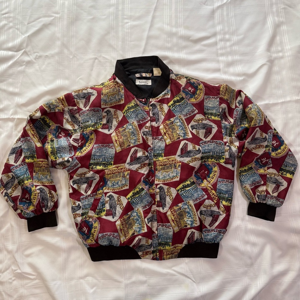 Vintage Farrenzi 100% Silk Men’s  Large Bomber Jacket 1990s Coat Raven Sophomore